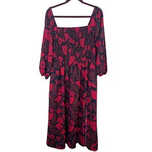 Milkmaid Floral Maxi Dress XL Red Smock Romantic Whimsigoth Colorful Cottagecore